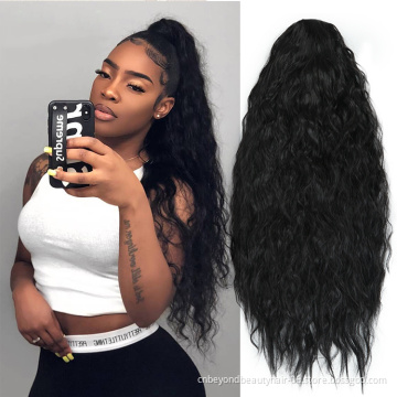Kinky Straight Natural Black Synthetic Drawstring With Clip Ponytail Hair extension Pony tail For Black Women